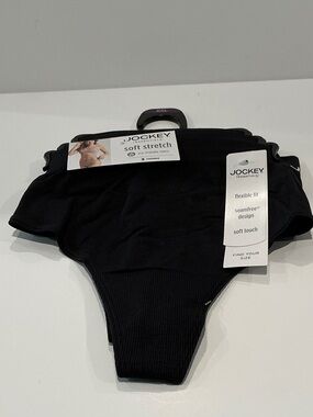 Jockey Essentials Soft Stretch Eco Friendly (3) Black Thong Panties.